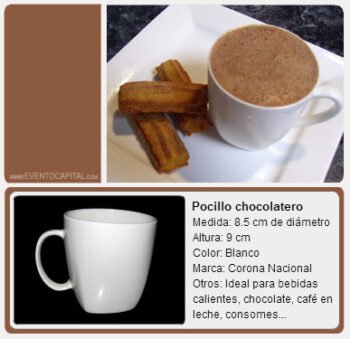 Alquilar Pocillo Chocolatero - vajilla desayuno para fiestas y eventos en Bogotá - ver precios y fotos de alquileres económico para fiestas y eventos
