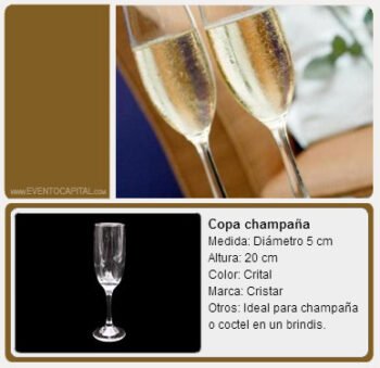 Alquilar Copa champaña - copa flauta para fiestas y eventos en Bogotá - ver precios y fotos de alquileres económico para fiestas y eventos
