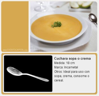 Alquilar Cuchara para sopa - cuchara para cremas - cubiertos para fiestas y eventos en Bogotá - ver precios y fotos de alquileres económico para fiestas y eventos