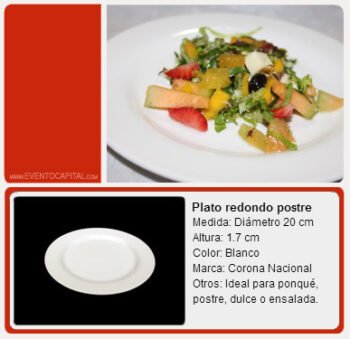 Alquilar plato redondo para postre ponque o ensalada - platos vajilla para fiestas y eventos en Bogotá - ver precios y fotos de alquileres económico para fiestas y eventos