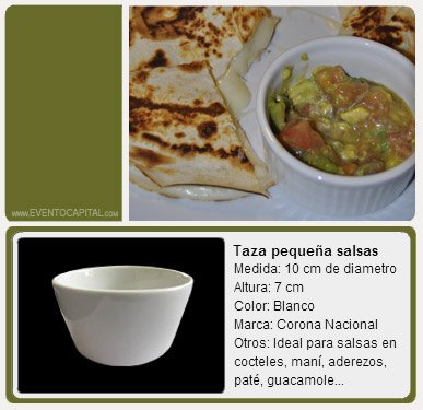 Alquilar tasa pequeña para salsa y guacamole - vajilla - platos para fiestas y eventos en Bogotá - ver precios y fotos de alquileres económico para fiestas y eventos