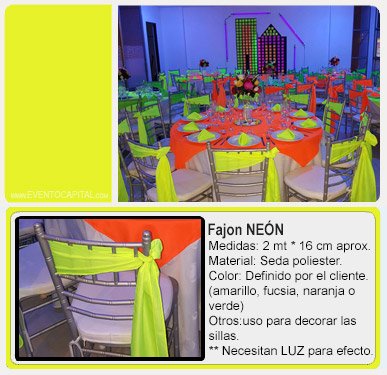 Alquilar Fajon cinta en tela color neón para fiestas y eventos en Bogotá - ver precios y fotos de alquileres económico para fiestas y eventos