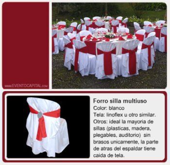 Alquilar Forro silla multiuso - mantelería para sillas para fiestas y eventos en Bogotá - ver precios y fotos de alquileres económico para fiestas y eventos