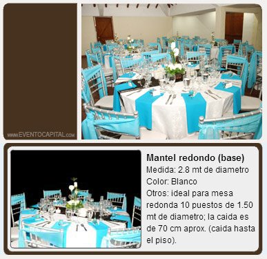 Alquilar Mantel redondo blanco - mantelería para fiestas y eventos en Bogotá - ver precios y fotos de alquileres económico para fiestas y eventos