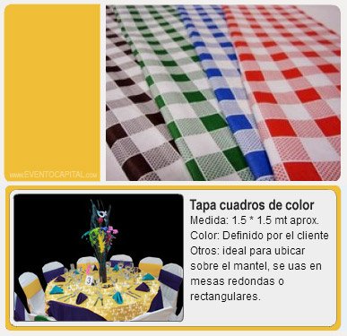 Alquilar Tapa con cuadros cubremantel - manteleria picnic para fiestas y eventos en Bogotá - ver precios y fotos de alquileres económico para fiestas y eventos