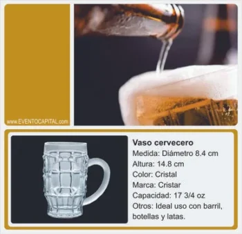 Alquilar vaso cervecero de cristal grande para fiestas y eventos en Bogotá - ver precios y fotos de alquileres económico para fiestas y eventos